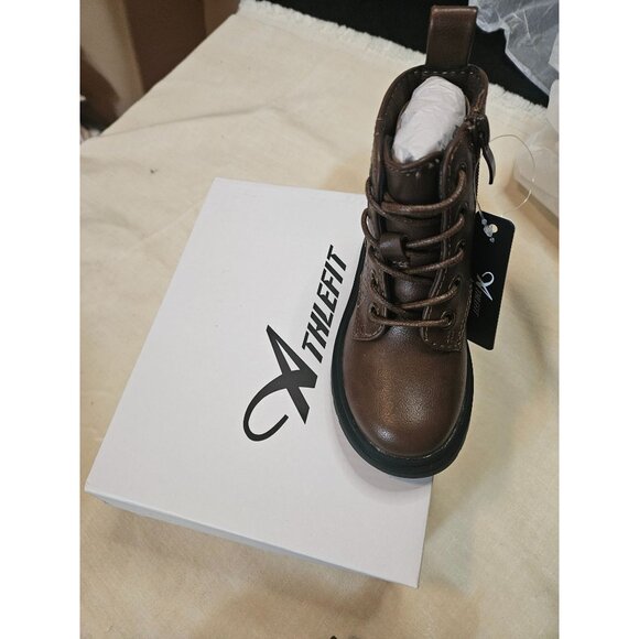 Athlefit Kids Brown Leather Ankle Boots With Side Zipper & Lace-Up Design Size 7 - Picture 5 of 6